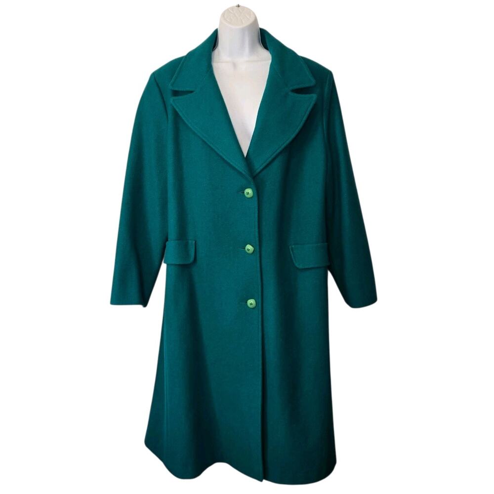 Vintage Prelude Emerald‎ Wool Coat Teal Jewel Tone 80s USA Mid Length